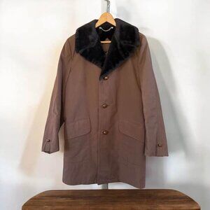Men’s Vintage Sir Jac Brown Trench‎ Coat with Faux Fur Lined Collar-Size 38